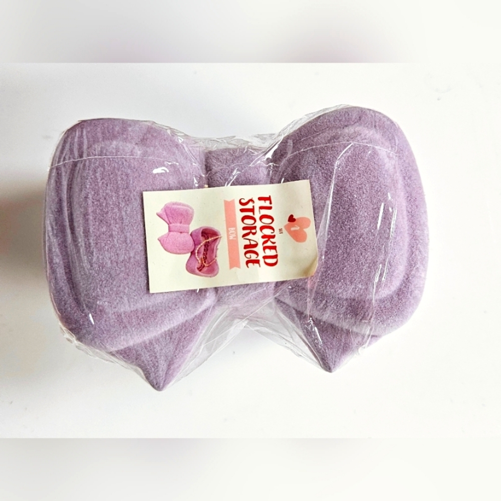 NWT PORCELAIN & FAUX VELVET FLOCKED JEWELRY BOX: PURPLE BOW!